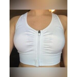 90 Degree By Reflex White Front-Zip Ruched Crop Tank Medium